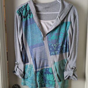 Women’s Y2K Style & Co Grey and Blue Quarter Zip Hoodie Size L